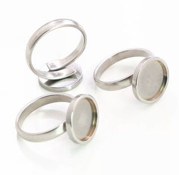 2pcs, 12mm, Stainless Steel Adjustable Ring Settings Blank/Base,Fit 12mm Glass Cabochons